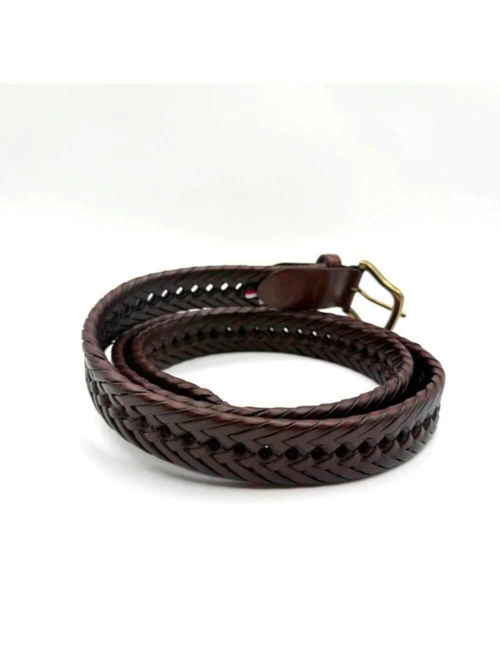 Tommy Hilfiger Dark Brown Preppy Braided Synthetic Leather Belt Size 44